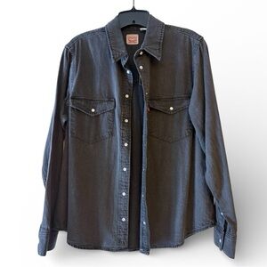 Levi’s Women’s Snap Button Denim Shirt L NWT Black Western Long Sleeve Top